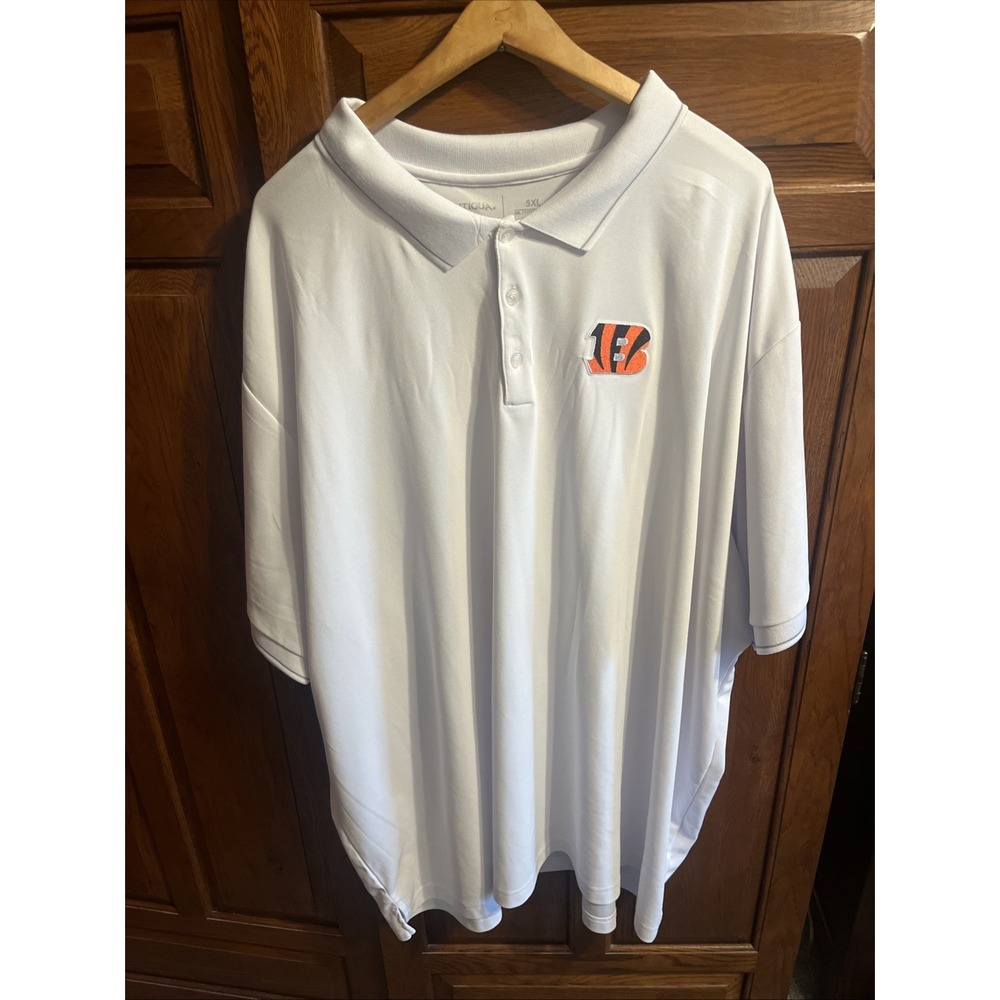 Cincinnati Bengals Antigua Polo Shirt Sz 5XL XXXXXL White. No Stains Or Odors‎